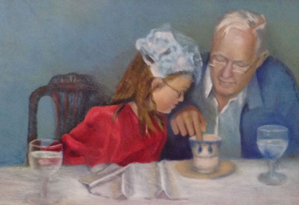 Monica & Grandpa - Pastel by Joyce Van Horn