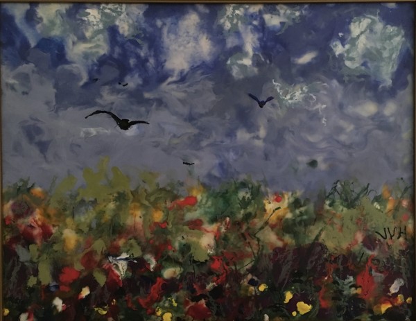 Encaustic Wax - As the Crow Flies - Framed by Joyce Van Horn $340