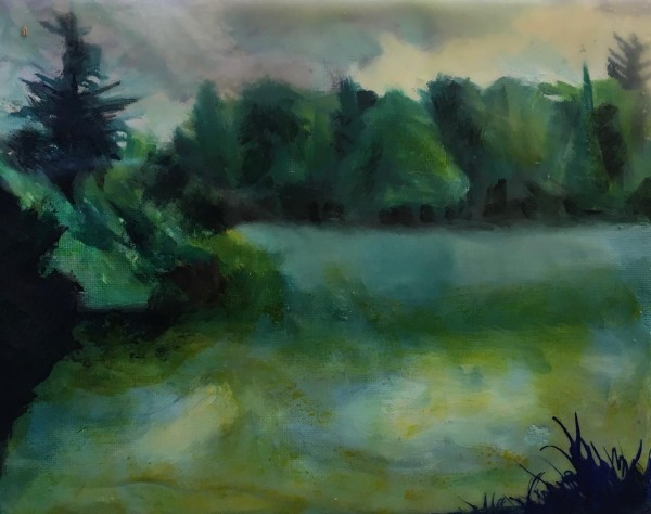 ENCAUSTIC /OIL- GREEN HAVENS by Joyce Van Horn, $195