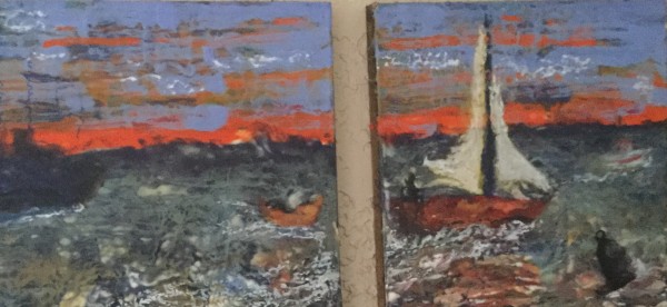 ENCAUSTIC - SHIPS AT SEA $400 Encaustic By Joyce Van Horn
